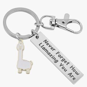 Llama Keychain with Engraved Message, “Never Forget How Llamazing You Are”.